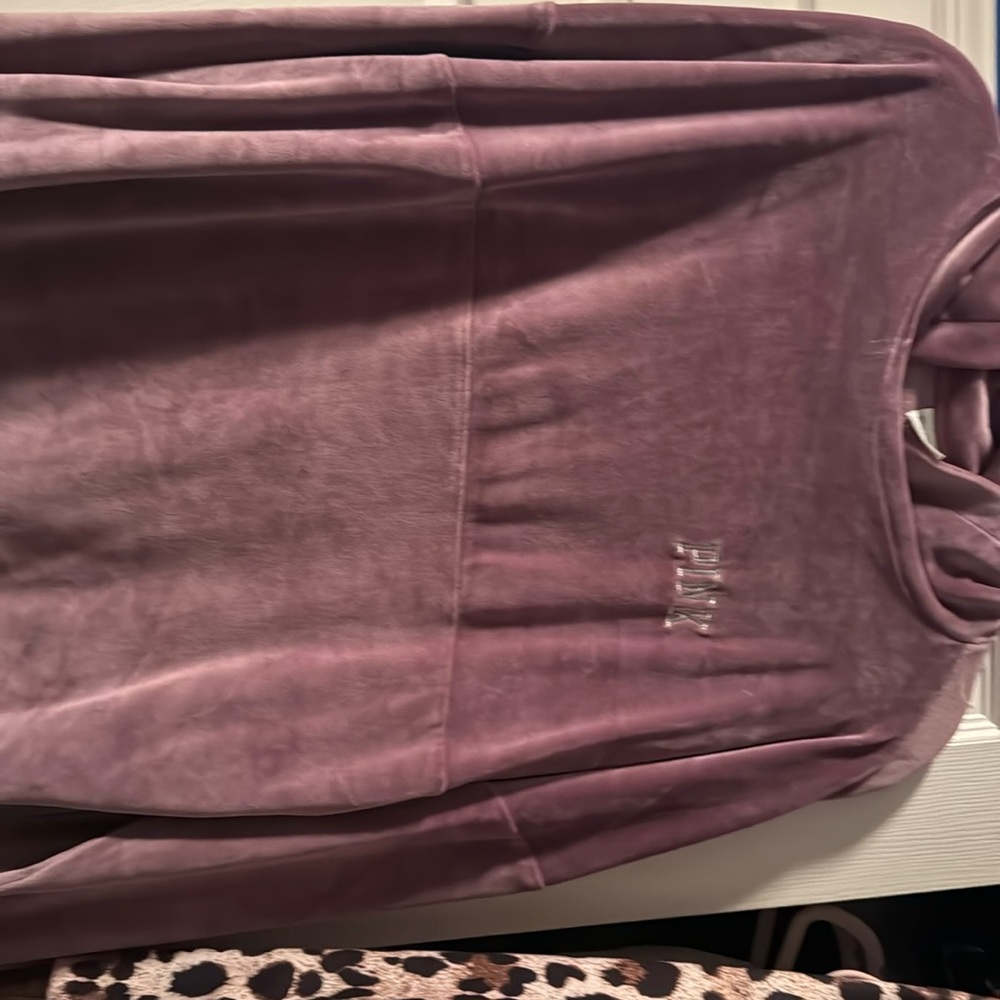 Victoria’s Secret pink purple velvet sweatshirt cowl neck hoodie/sweatshirt